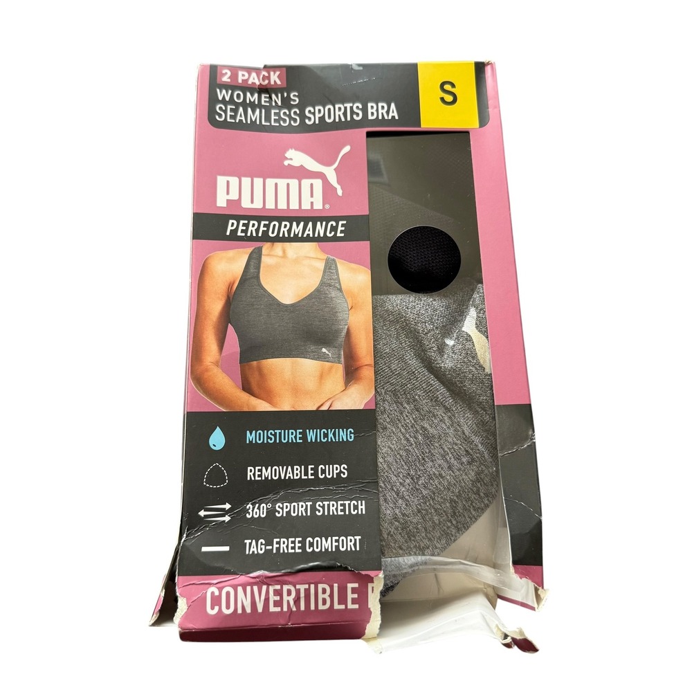 Puma Seamless Sports Bra Women S Gray Black New 2 Pack Convertible Performance